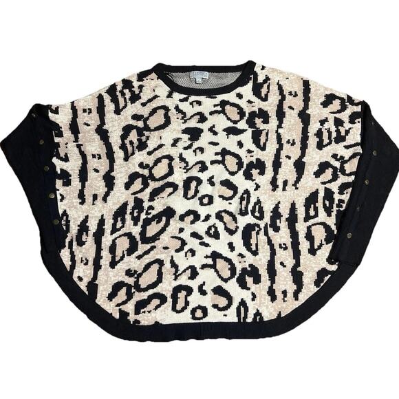 Joseph A Leopard Print Sweater Poncho Top XL Black Tan Animal Print Women’s - Picture 1 of 3